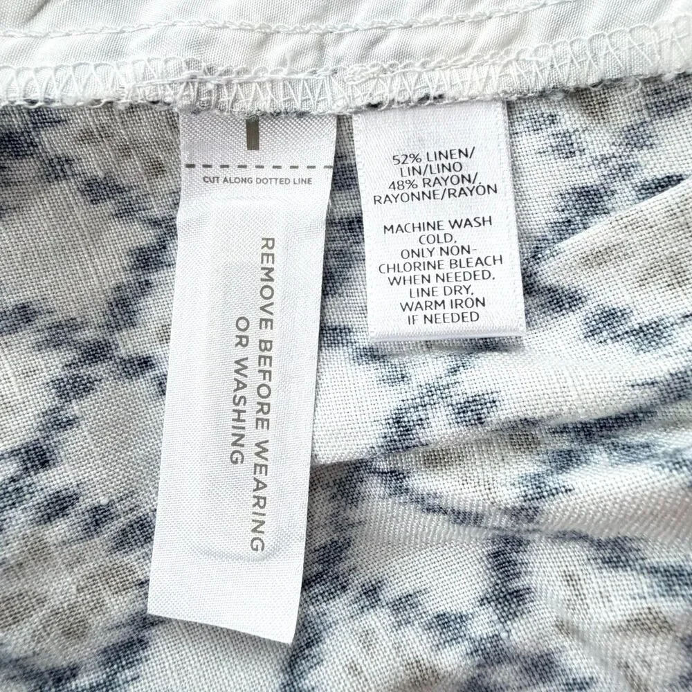 Ann Taylor Skirt Sz 0 Mini Linen Blend Geometric Mixed Prints White Black Olive - Picture 7 of 8